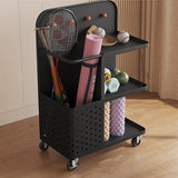 Modern Minimalist Rectangular 3-Tier Movable Storage Shelf in Baked-Paint Carbon Steel - for Living Room & Bedroom