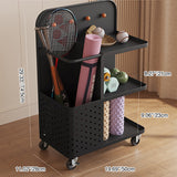Modern Minimalist Rectangular 3-Tier Movable Storage Shelf in Baked-Paint Carbon Steel - for Living Room & Bedroom