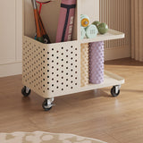Modern Minimalist Rectangular 3-Tier Movable Storage Shelf in Baked-Paint Carbon Steel - for Living Room & Bedroom