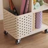 Modern Minimalist Rectangular 3-Tier Movable Storage Shelf in Baked-Paint Carbon Steel - for Living Room & Bedroom