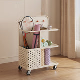 Modern Minimalist Rectangular 3-Tier Movable Storage Shelf in Baked-Paint Carbon Steel - for Living Room & Bedroom