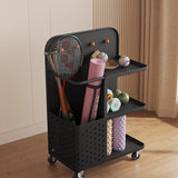 Modern Minimalist Rectangular 3-Tier Movable Storage Shelf in Baked-Paint Carbon Steel - for Living Room & Bedroom