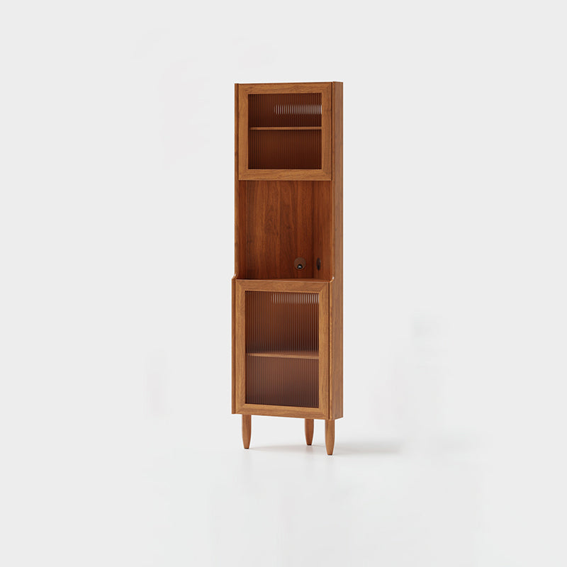 Contemporary Nordic Rubberwood Ripple Glass Corner Sideboard – 5-Cabinet Rectangular Storage for Living Room & Dining Room