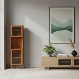 Contemporary Nordic Rubberwood Ripple Glass Corner Sideboard – 5-Cabinet Rectangular Storage for Living Room & Dining Room