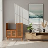 Traditional Japanese Rectangular Solid Wood Sideboard with Pine, Multilayer Construction and Ripple Glass – 1/4-Cabinet – Ideal for Living Room & Dining Room