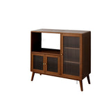 Traditional Japanese Rectangular Solid Wood Sideboard with Pine, Multilayer Construction and Ripple Glass – 1/4-Cabinet – Ideal for Living Room & Dining Room