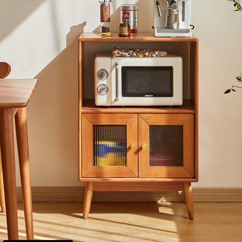 Traditional Japanese Rectangular Solid Wood Sideboard with Pine, Multilayer Construction and Ripple Glass – 1/4-Cabinet – Ideal for Living Room & Dining Room
