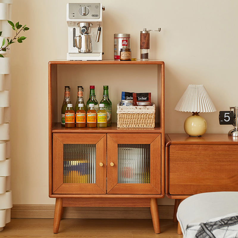Traditional Japanese Rectangular Solid Wood Sideboard with Pine, Multilayer Construction and Ripple Glass – 1/4-Cabinet – Ideal for Living Room & Dining Room