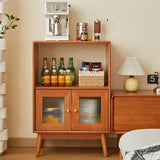 Traditional Japanese Rectangular Solid Wood Sideboard with Pine, Multilayer Construction and Ripple Glass – 1/4-Cabinet – Ideal for Living Room & Dining Room