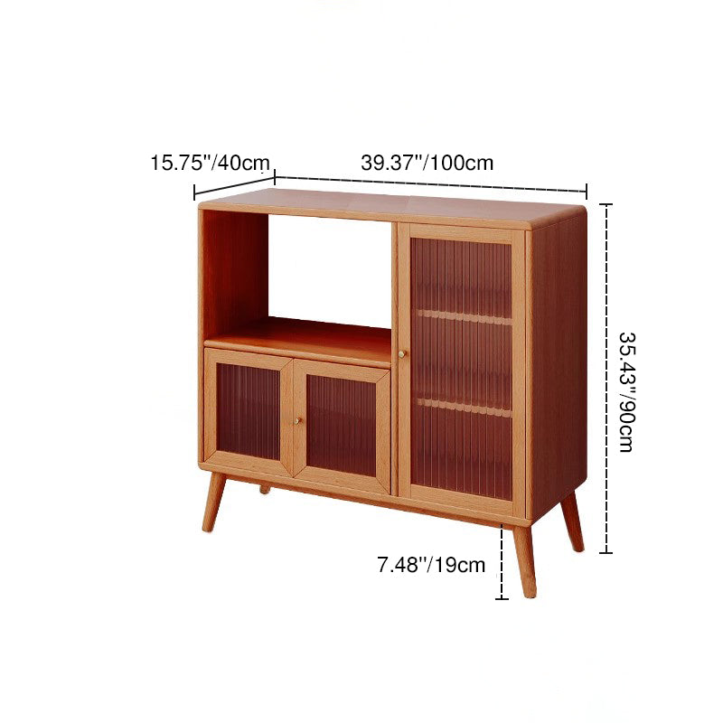 Traditional Japanese Rectangular Solid Wood Sideboard with Pine, Multilayer Construction and Ripple Glass – 1/4-Cabinet – Ideal for Living Room & Dining Room