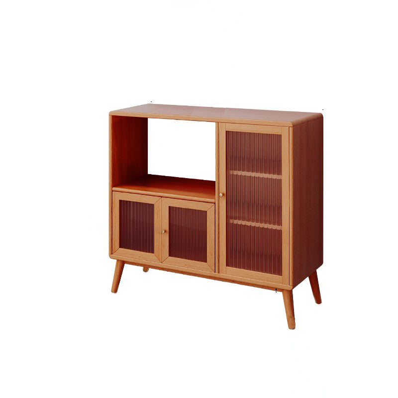 Traditional Japanese Rectangular Solid Wood Sideboard with Pine, Multilayer Construction and Ripple Glass – 1/4-Cabinet – Ideal for Living Room & Dining Room