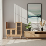 Traditional Japanese Rectangular Solid Wood Sideboard with Pine, Multilayer Construction and Ripple Glass – 1/4-Cabinet – Ideal for Living Room & Dining Room
