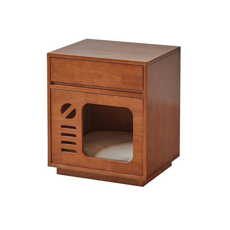 Contemporary Rectangular Cat Bed Nightstand with 1 Drawer — Rubberwood, Plywood & Pine Wood, Modern Bedroom Furniture