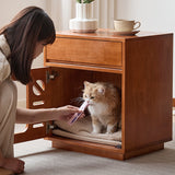 Contemporary Rectangular Cat Bed Nightstand with 1 Drawer — Rubberwood, Plywood & Pine Wood, Modern Bedroom Furniture