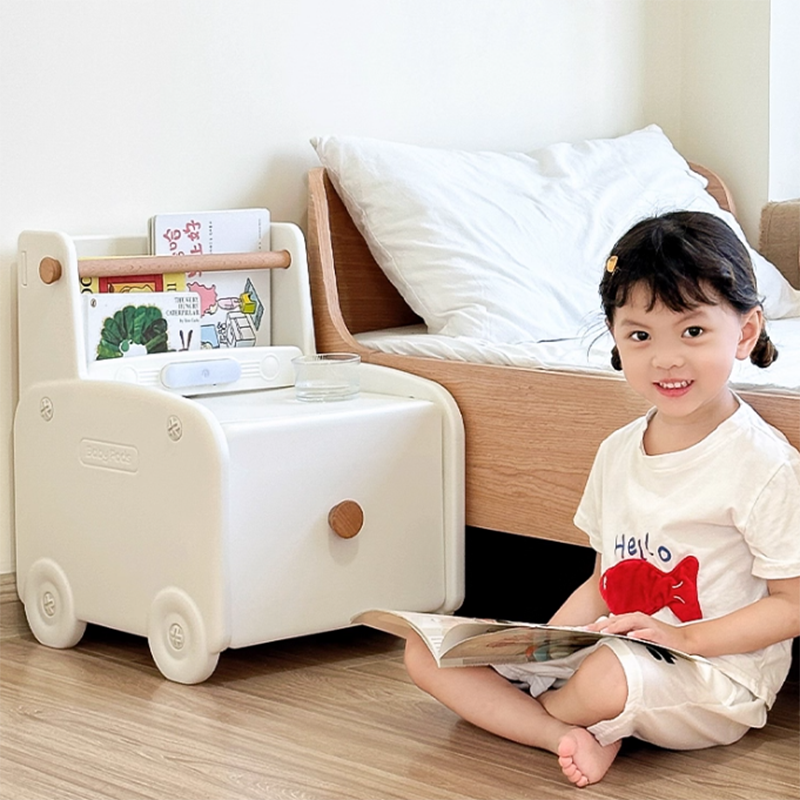 Modern Car-Shaped Kids Nightstand with 1 Drawer — Durable PE Plastic for Kids' Bedroom