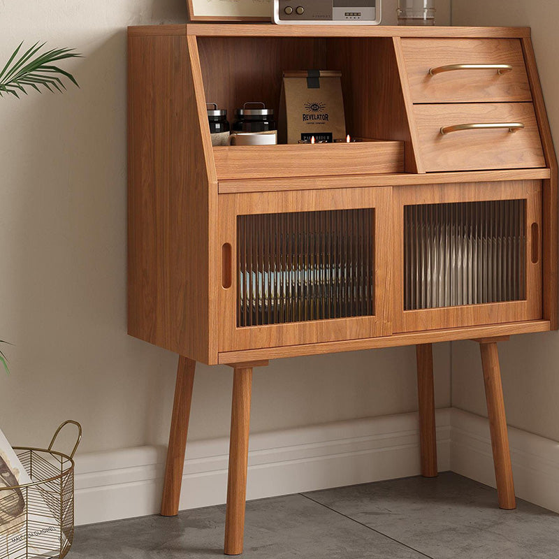 Modern Minimalist Pine Wood Sideboard with 2 Drawers – Solid Wood, Trapezoid Design, Multi-Layer Board for Dining Room
