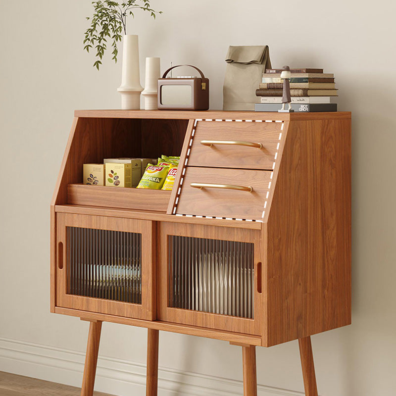 Modern Minimalist Pine Wood Sideboard with 2 Drawers – Solid Wood, Trapezoid Design, Multi-Layer Board for Dining Room