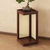Traditional Rustic Rubberwood 2-Tier Floor-Standing Storage Rack with Plastic Rattan Weave – Rectangular Living Room Organizer