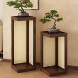 Traditional Rustic Rubberwood 2-Tier Floor-Standing Storage Rack with Plastic Rattan Weave – Rectangular Living Room Organizer