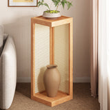 Traditional Rustic Rubberwood 2-Tier Floor-Standing Storage Rack with Plastic Rattan Weave – Rectangular Living Room Organizer
