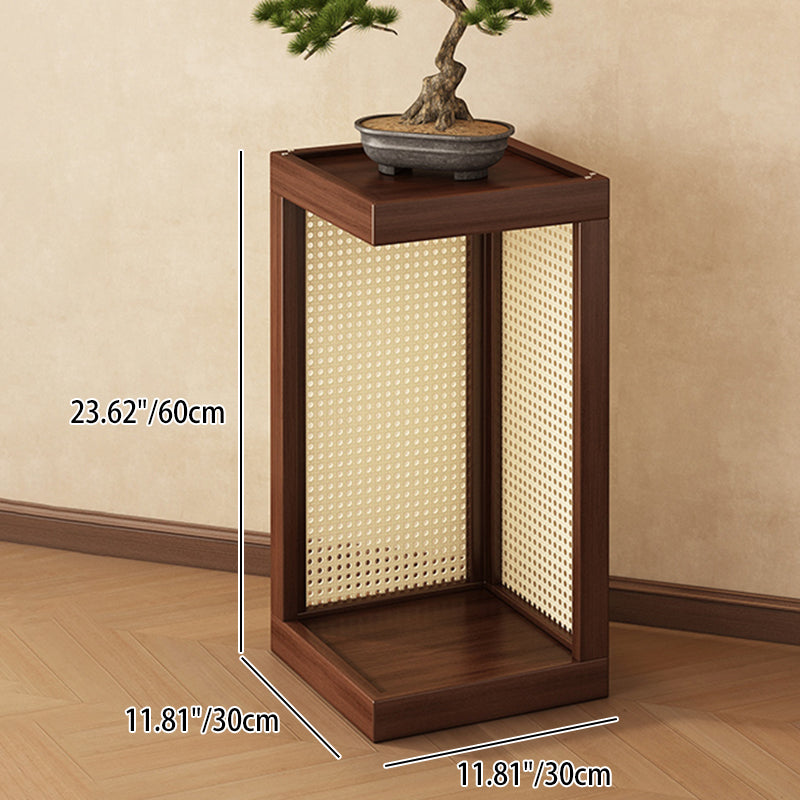 Traditional Rustic Rubberwood 2-Tier Floor-Standing Storage Rack with Plastic Rattan Weave – Rectangular Living Room Organizer