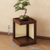Traditional Rustic Rubberwood 2-Tier Floor-Standing Storage Rack with Plastic Rattan Weave – Rectangular Living Room Organizer