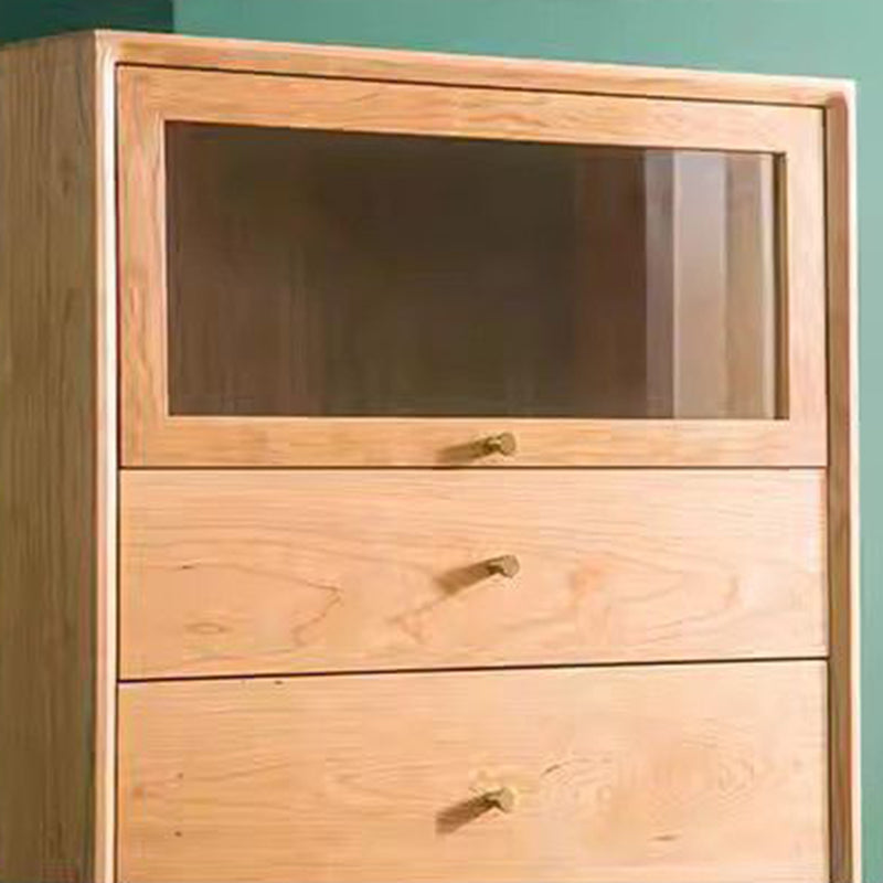 Modern Minimalist Trapezoid Pine Wood Sideboard – 4 Drawers, Large Capacity, Multi-Layer Wood Construction for Dining Room