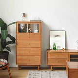 Modern Minimalist Trapezoid Pine Wood Sideboard – 4 Drawers, Large Capacity, Multi-Layer Wood Construction for Dining Room