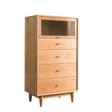 Modern Minimalist Trapezoid Pine Wood Sideboard – 4 Drawers, Large Capacity, Multi-Layer Wood Construction for Dining Room