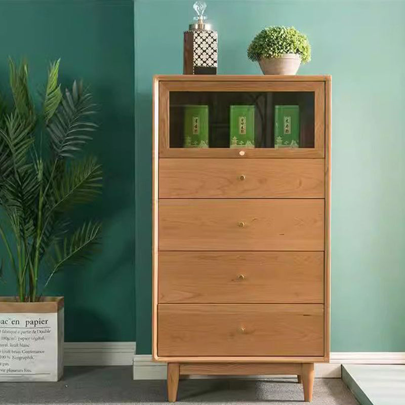 Modern Minimalist Trapezoid Pine Wood Sideboard – 4 Drawers, Large Capacity, Multi-Layer Wood Construction for Dining Room