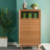 Modern Minimalist Trapezoid Pine Wood Sideboard – 4 Drawers, Large Capacity, Multi-Layer Wood Construction for Dining Room