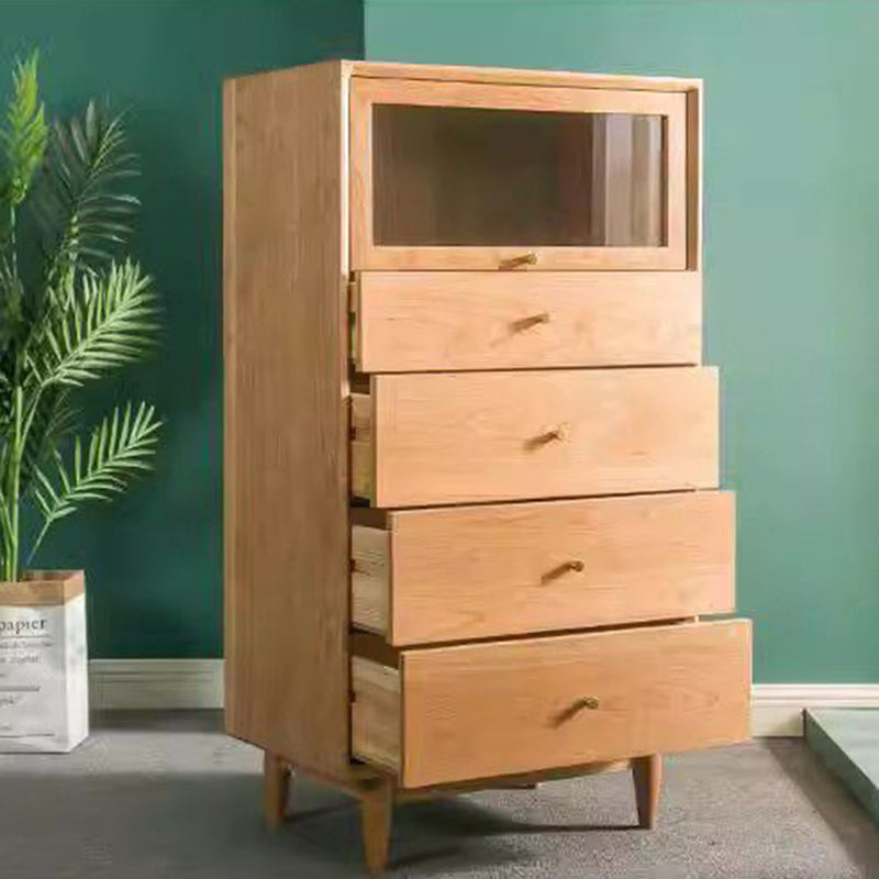 Modern Minimalist Trapezoid Pine Wood Sideboard – 4 Drawers, Large Capacity, Multi-Layer Wood Construction for Dining Room