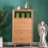 Modern Minimalist Trapezoid Pine Wood Sideboard – 4 Drawers, Large Capacity, Multi-Layer Wood Construction for Dining Room