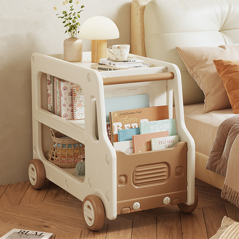 Modern Art Deco Car-Shaped Eco-Friendly HDPE Movable Kids Storage End Table - 3-Tier Organizer for Living Room