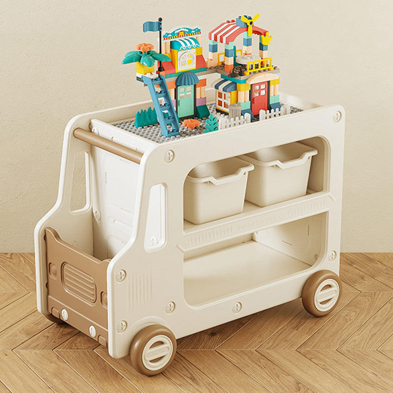 Modern Art Deco Car-Shaped Eco-Friendly HDPE Movable Kids Storage End Table - 3-Tier Organizer for Living Room