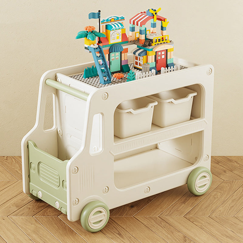 Modern Art Deco Car-Shaped Eco-Friendly HDPE Movable Kids Storage End Table - 3-Tier Organizer for Living Room