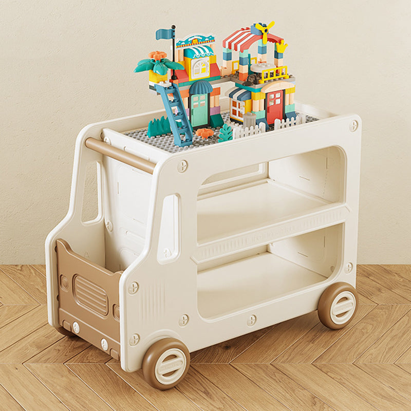 Modern Art Deco Car-Shaped Eco-Friendly HDPE Movable Kids Storage End Table - 3-Tier Organizer for Living Room