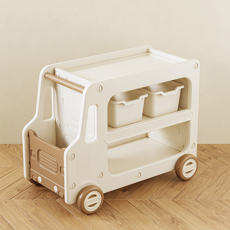 Modern Art Deco Car-Shaped Eco-Friendly HDPE Movable Kids Storage End Table - 3-Tier Organizer for Living Room