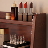 Contemporary Retro Rectangular Makeup Vanity in Rubberwood with Stainless Steel Hardware, 2-Drawer Bedroom Vanity