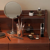 Contemporary Retro Rectangular Makeup Vanity in Rubberwood with Stainless Steel Hardware, 2-Drawer Bedroom Vanity