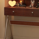 Contemporary Retro Rectangular Makeup Vanity in Rubberwood with Stainless Steel Hardware, 2-Drawer Bedroom Vanity