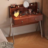 Contemporary Retro Rectangular Makeup Vanity in Rubberwood with Stainless Steel Hardware, 2-Drawer Bedroom Vanity