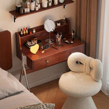 Contemporary Retro Rectangular Makeup Vanity in Rubberwood with Stainless Steel Hardware, 2-Drawer Bedroom Vanity