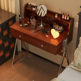 Contemporary Retro Rectangular Makeup Vanity in Rubberwood with Stainless Steel Hardware, 2-Drawer Bedroom Vanity