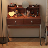 Contemporary Retro Rectangular Makeup Vanity in Rubberwood with Stainless Steel Hardware, 2-Drawer Bedroom Vanity
