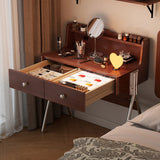 Contemporary Retro Rectangular Makeup Vanity in Rubberwood with Stainless Steel Hardware, 2-Drawer Bedroom Vanity