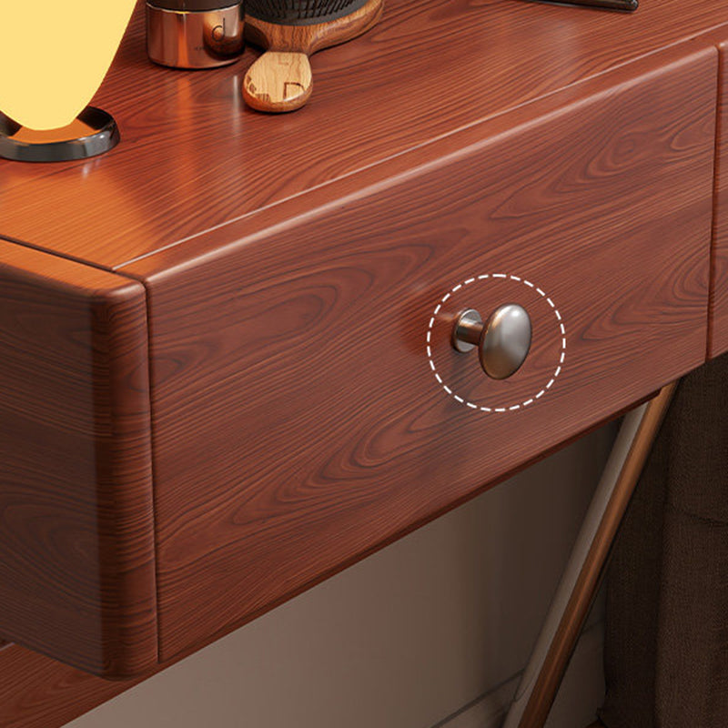 Contemporary Retro Rectangular Makeup Vanity in Rubberwood with Stainless Steel Hardware, 2-Drawer Bedroom Vanity