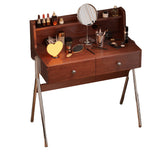 Contemporary Retro Rectangular Makeup Vanity in Rubberwood with Stainless Steel Hardware, 2-Drawer Bedroom Vanity