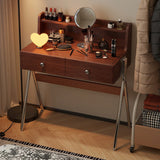 Contemporary Retro Rectangular Makeup Vanity in Rubberwood with Stainless Steel Hardware, 2-Drawer Bedroom Vanity