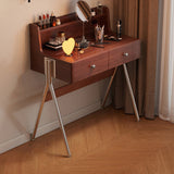 Contemporary Retro Rectangular Makeup Vanity in Rubberwood with Stainless Steel Hardware, 2-Drawer Bedroom Vanity